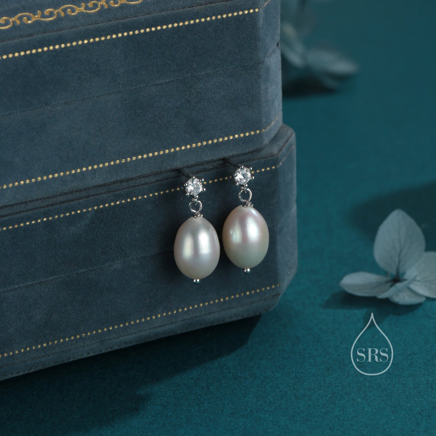 Genuine Freshwater Pearl and CZ Drop Earrings in Sterling Silver, Silver or Gold, Delicate Keshi Pearl Earrings, Genuine Pearl