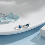 Single Sapphire Blue CZ Crystal Huggie Hoop in Sterling Silver, Silver or Gold, Minimalist Simple Hoop Earrings