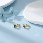 Single Sapphire Blue CZ Crystal Huggie Hoop in Sterling Silver, Silver or Gold, Minimalist Simple Hoop Earrings