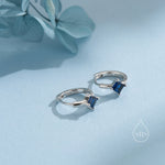 Single Sapphire Blue CZ Crystal Huggie Hoop in Sterling Silver, Silver or Gold, Minimalist Simple Hoop Earrings