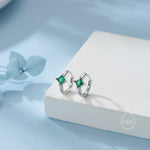 Single Emerald Green CZ Crystal Huggie Hoop in Sterling Silver, Silver or Gold, Minimalist Simple Hoop Earrings