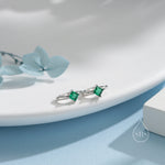 Single Emerald Green CZ Crystal Huggie Hoop in Sterling Silver, Silver or Gold, Minimalist Simple Hoop Earrings