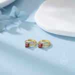 Garnet Red Heart CZ Huggie Hoop in Sterling Silver, Silver or Gold, 8mm Inner Diameter, Stacking Earrings, January Birthstone