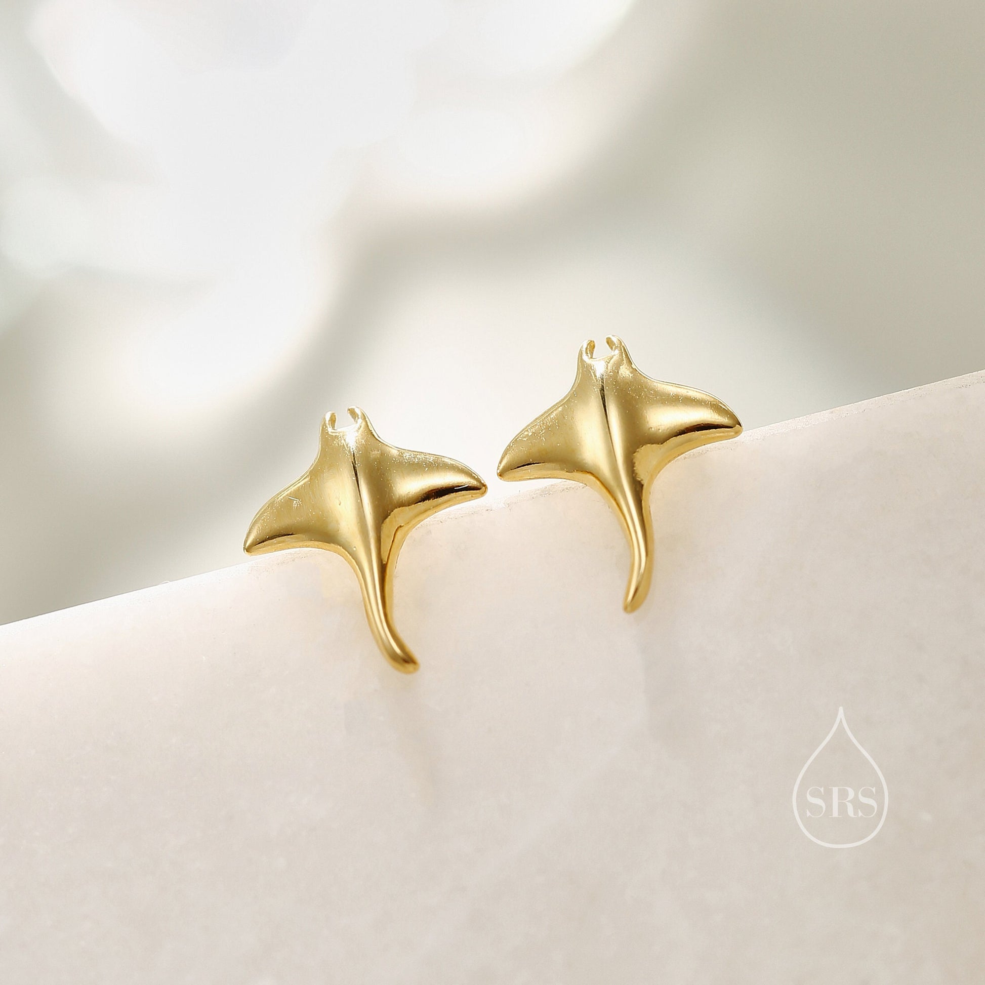 Sterling Silver Manta Ray Stud Earrings, Ocean Creature Fish Earrings, Cute and Quirky
