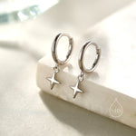 Tiny Four Point Star Huggie Hoop Earrings in Sterling Silver, Silver, Gold or Rose Gold, North Star Earrings, Sunburst Earrings, Celestial