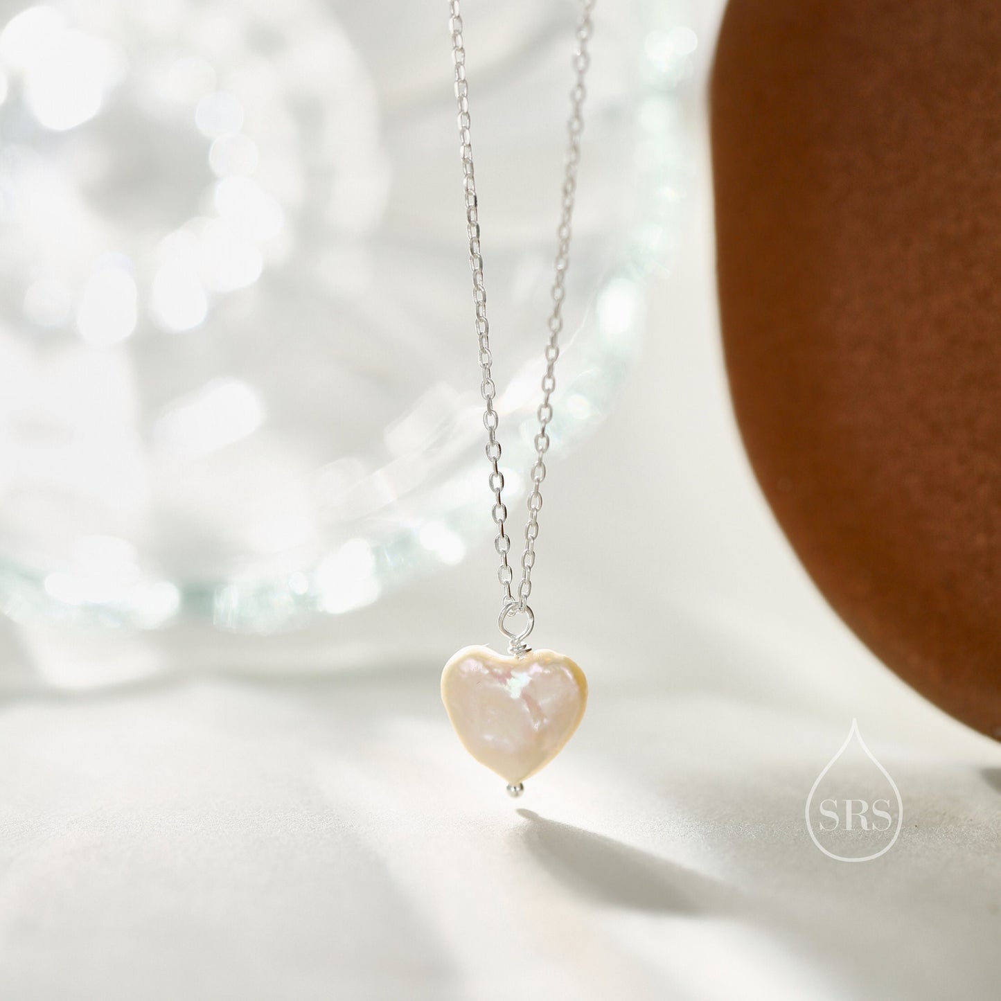 Genuine Heart Baroque Pearl Pendant Necklace in Sterling Silver, Delicate Keshi Pearl Star Necklace, Heart Pearl Necklace