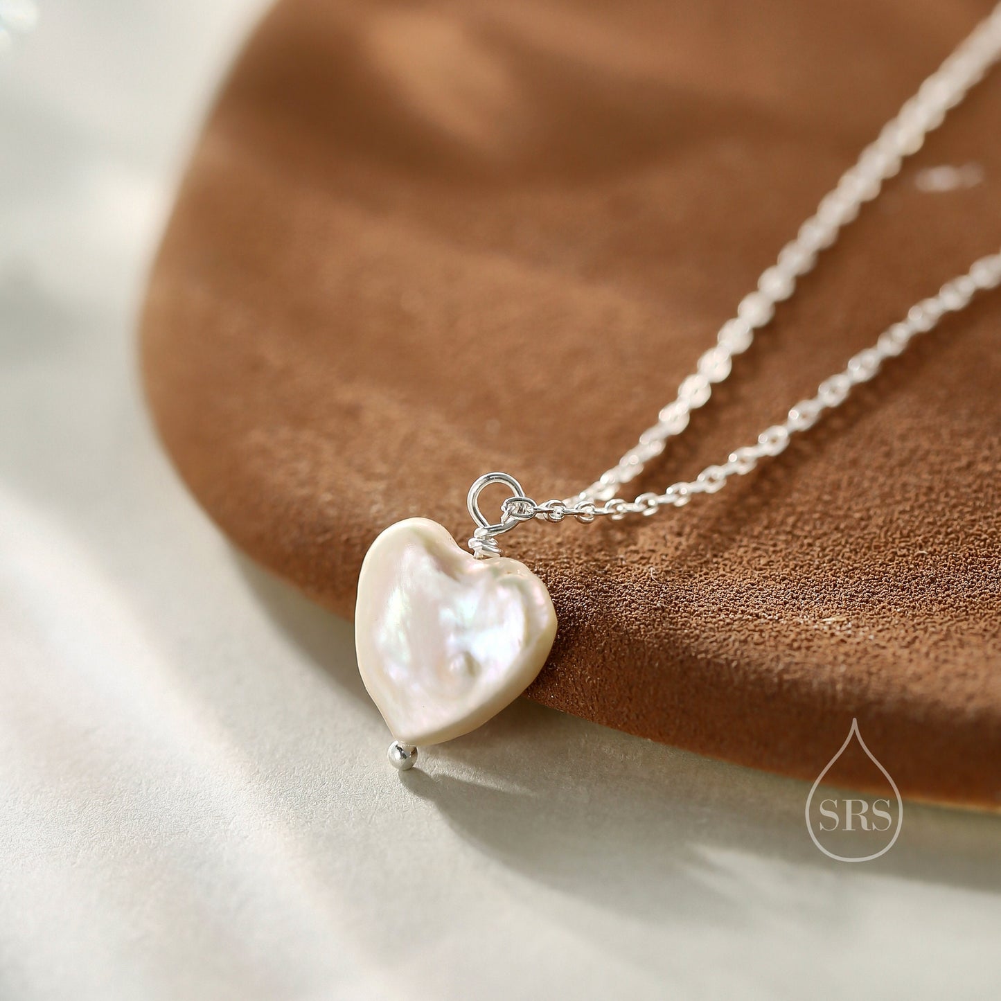 Genuine Heart Baroque Pearl Pendant Necklace in Sterling Silver, Delicate Keshi Pearl Star Necklace, Heart Pearl Necklace