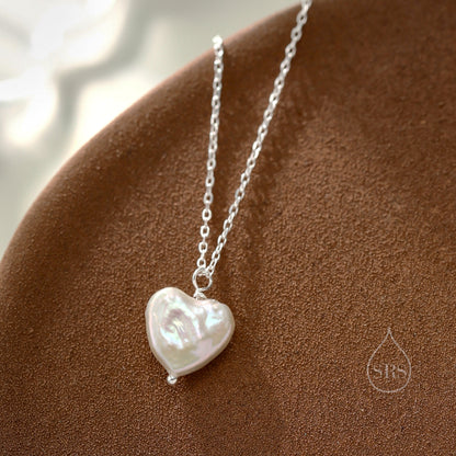 Genuine Heart Baroque Pearl Pendant Necklace in Sterling Silver, Delicate Keshi Pearl Star Necklace, Heart Pearl Necklace