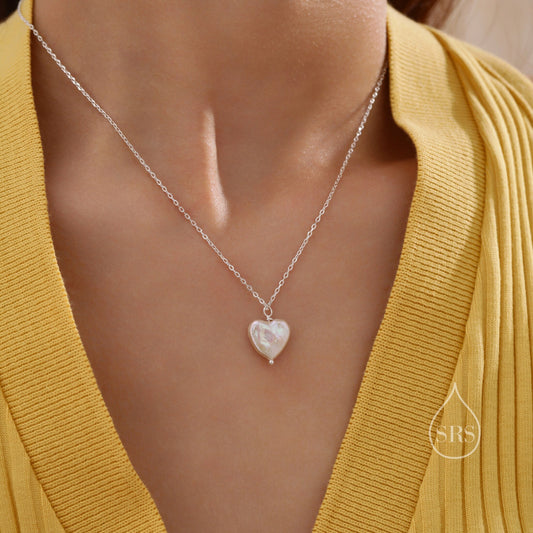 Genuine Heart Baroque Pearl Pendant Necklace in Sterling Silver, Delicate Keshi Pearl Star Necklace, Heart Pearl Necklace