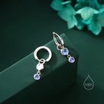 Double Moonstone Dangle Huggie Hoop Earrings in Sterling Silver, Simulated Moonstone Hoops, Silver or Gold, Detachable Charms