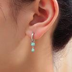 Double Opal Dangle Huggie Hoop Earrings in Sterling Silver, Simulated Opal Hoops, Silver or Gold, Detachable Charms, Aqua Green Opal Hoops