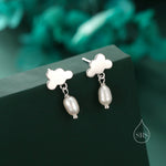 Dainty Cloud and Natural Pearl Raindrop Stud Earrings in Sterling Silver, Silver or Gold, Cloud Earrings, Freshwater Pearl Droplet Earrings