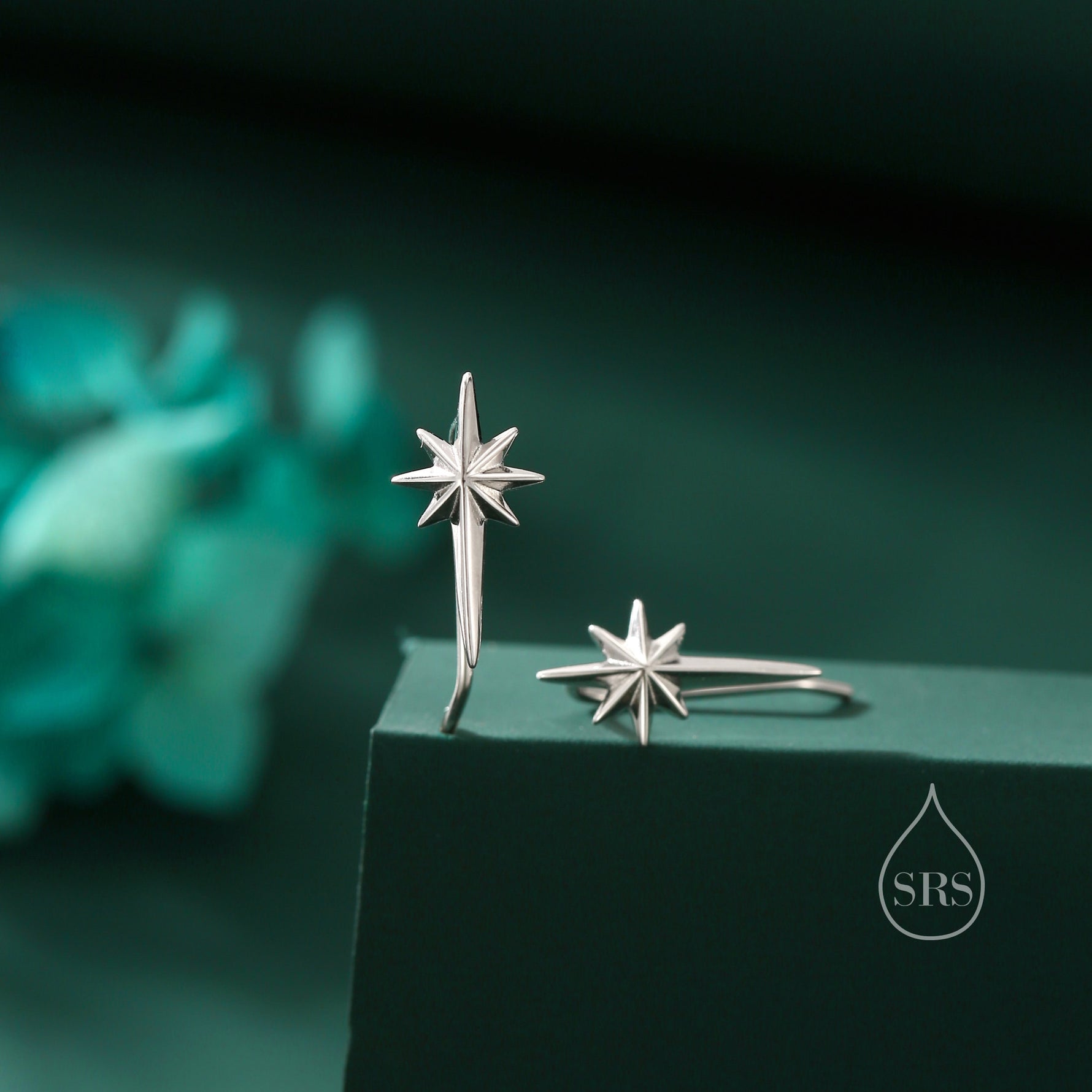 Starburst Ear Crawler Earrings in Sterling Silver - Star Crawler Earrings - Silver or Gold or Rose Gold - North Star Ear Climbers Earrings