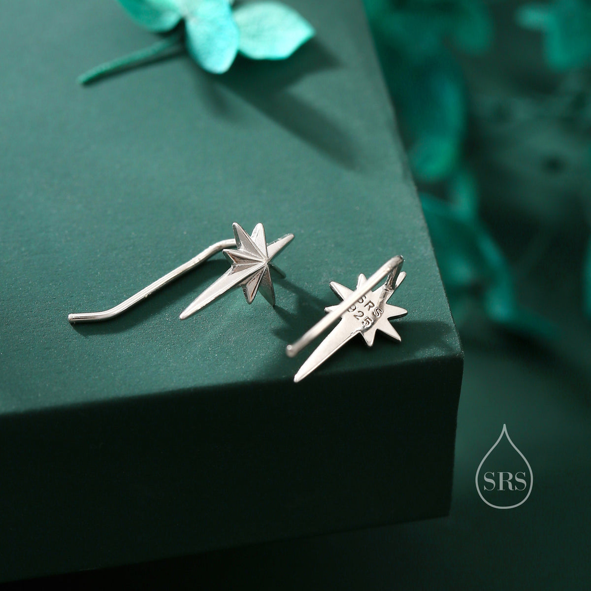 Starburst Ear Crawler Earrings in Sterling Silver - Star Crawler Earrings - Silver or Gold or Rose Gold - North Star Ear Climbers Earrings