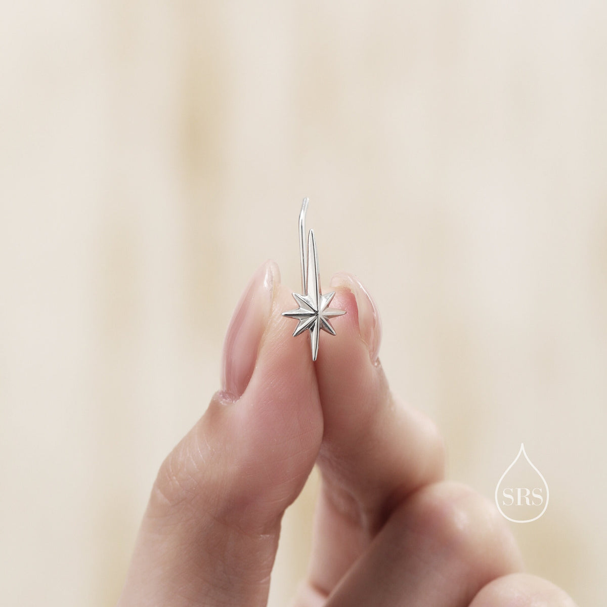 Starburst Ear Crawler Earrings in Sterling Silver - Star Crawler Earrings - Silver or Gold or Rose Gold - North Star Ear Climbers Earrings