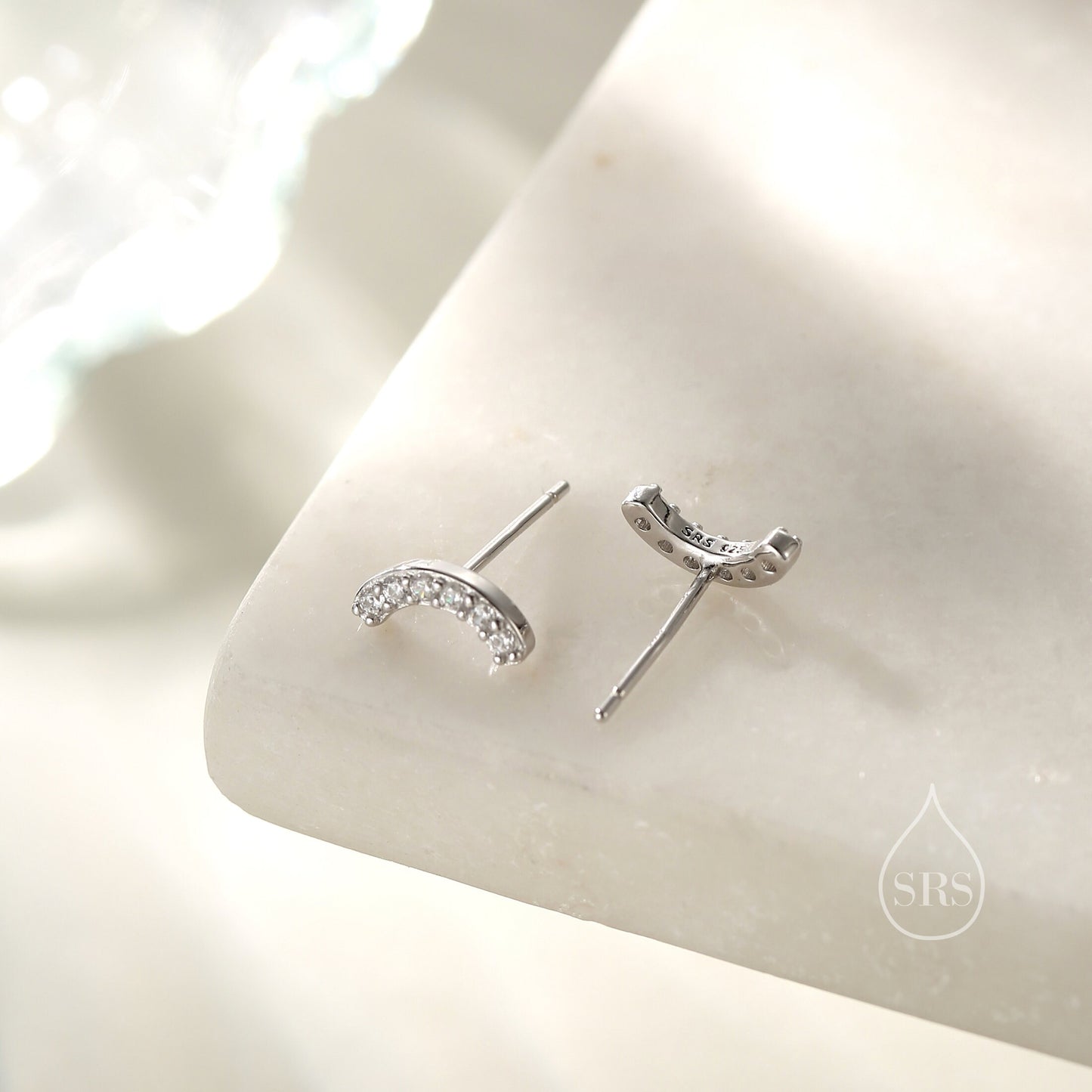 CZ Curved Bar Tiny Stud Earrings in Sterling Silver, Silver or Gold, Tiny CZ Bar Stud, Geometric Bar Earrings, Delicate and Pretty