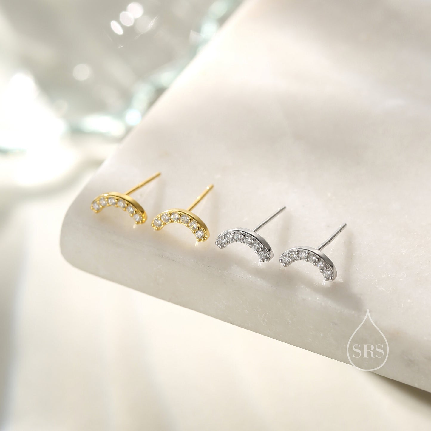 CZ Curved Bar Tiny Stud Earrings in Sterling Silver, Silver or Gold, Tiny CZ Bar Stud, Geometric Bar Earrings, Delicate and Pretty