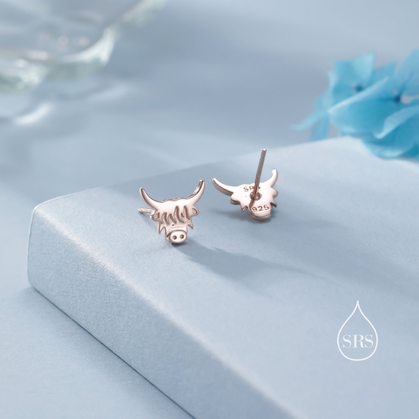 Dainty Highland Cow Stud Earrings in Sterling Silver, Silver or Gold , 2D Bull Earrings, Cow Earrings, Scottish Design