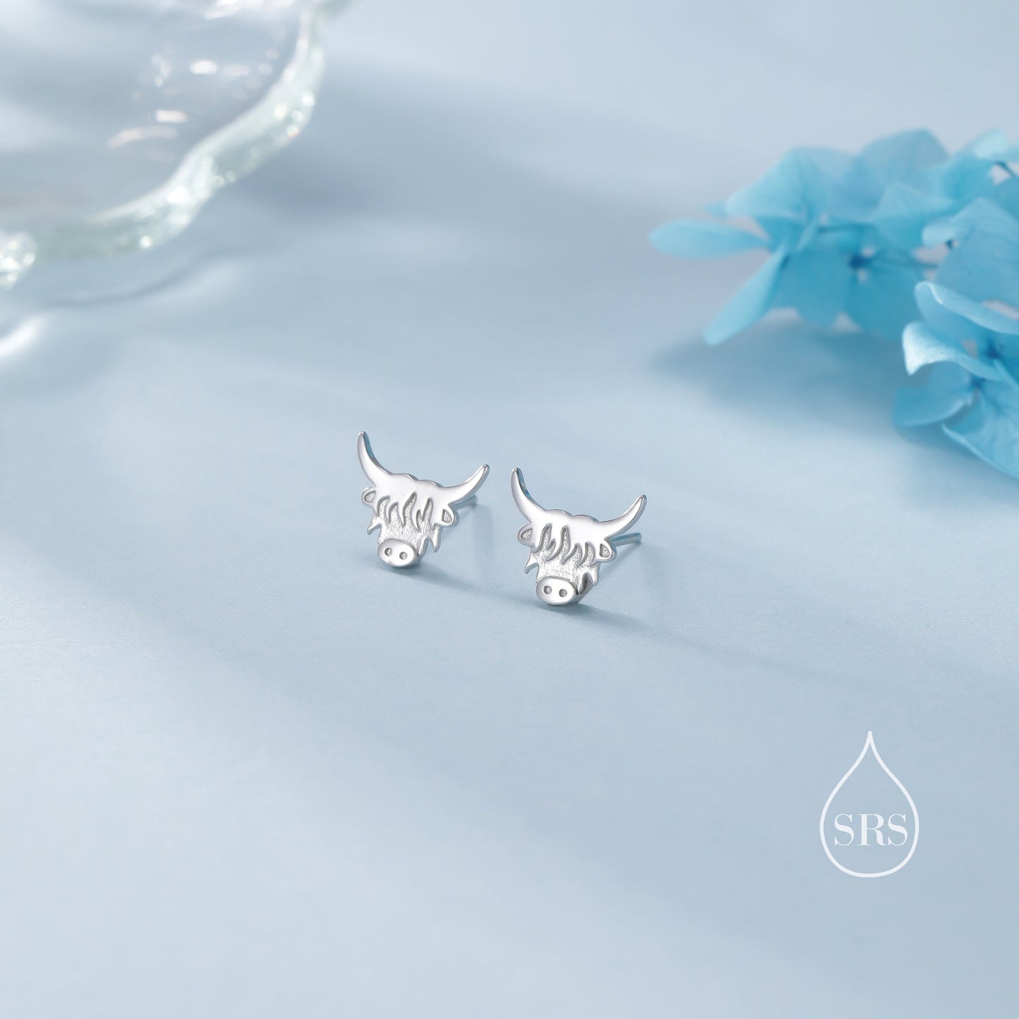 Dainty Highland Cow Stud Earrings in Sterling Silver, Silver or Gold , 2D Bull Earrings, Cow Earrings, Scottish Design