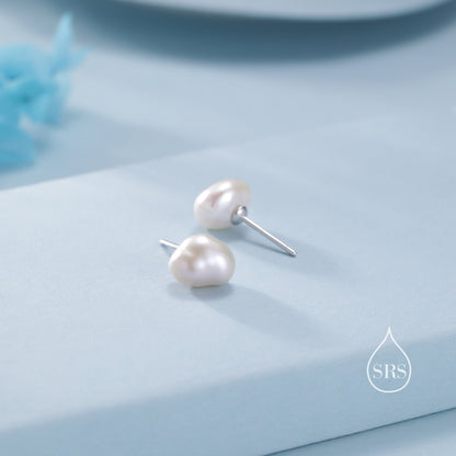 Keshi Pearls Drop Stud Earrings in Sterling Silver, Baroque Pearl, Genuine Freshwater Pearls Earrings, Simple and Minimalist, Contemporary