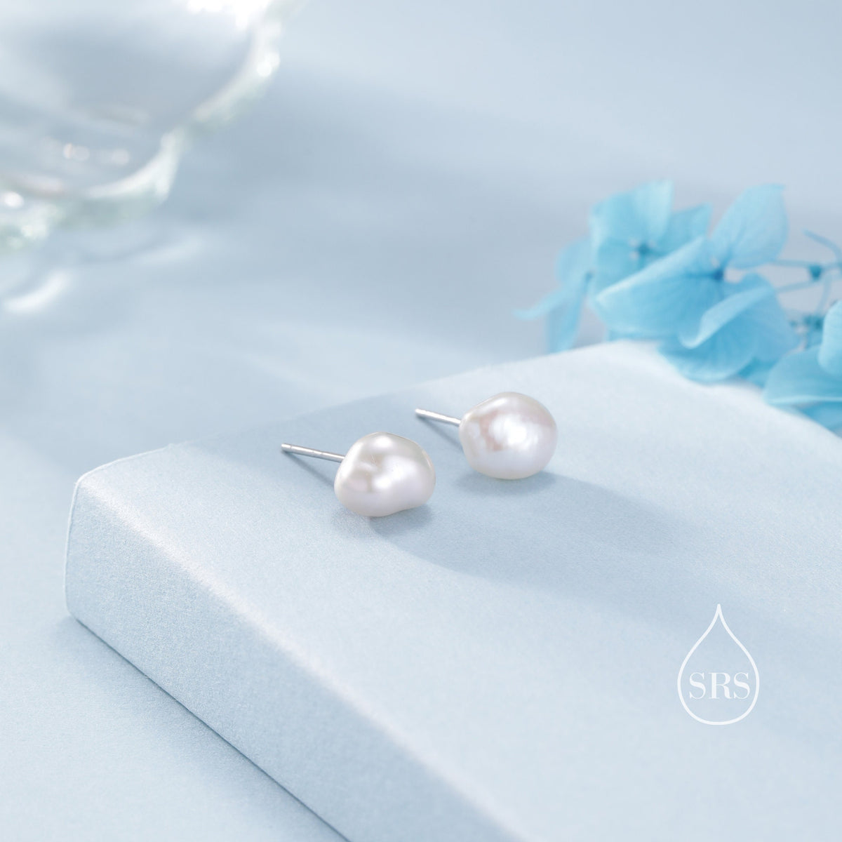 Keshi Pearls Stud Earrings in Sterling Silver, Baroque Pearl Earrings, Genuine Freshwater Pearls Earrings, Simple and Minimalist,