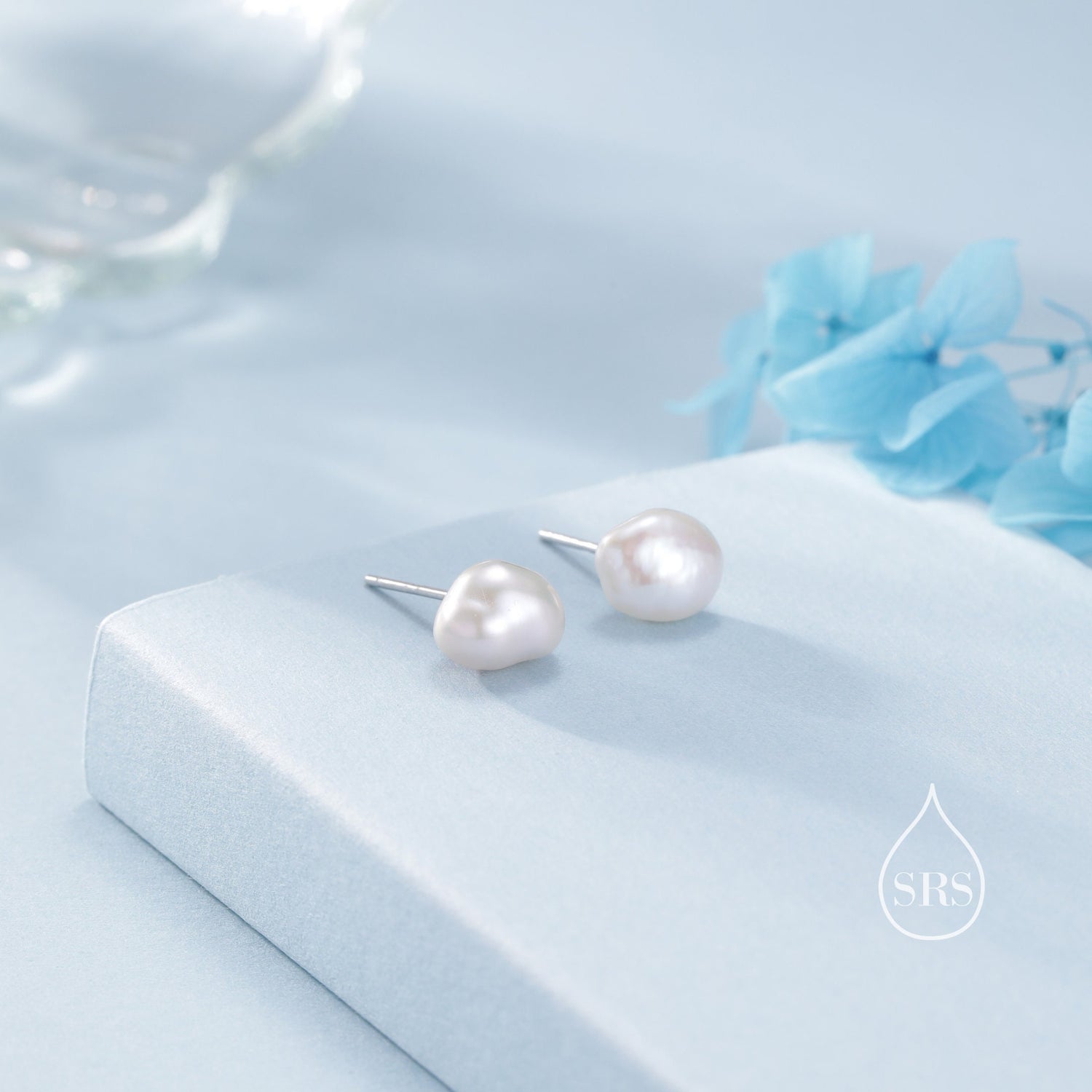 Keshi Pearls Stud Earrings in Sterling Silver, Baroque Pearl Earrings, Genuine Freshwater Pearls Earrings, Simple and Minimalist,