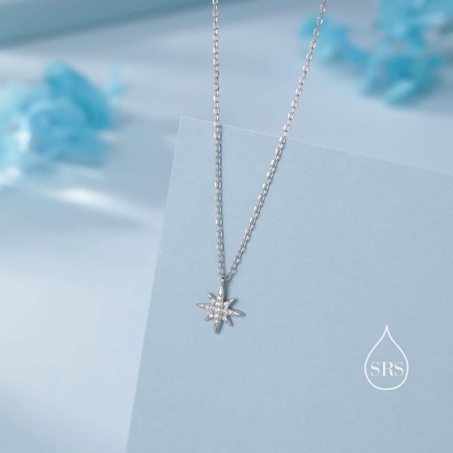 Tiny Starburst Pendant Necklace in Sterling Silver, Silver or Gold, CZ North Star Necklace, Celestial Jewellery