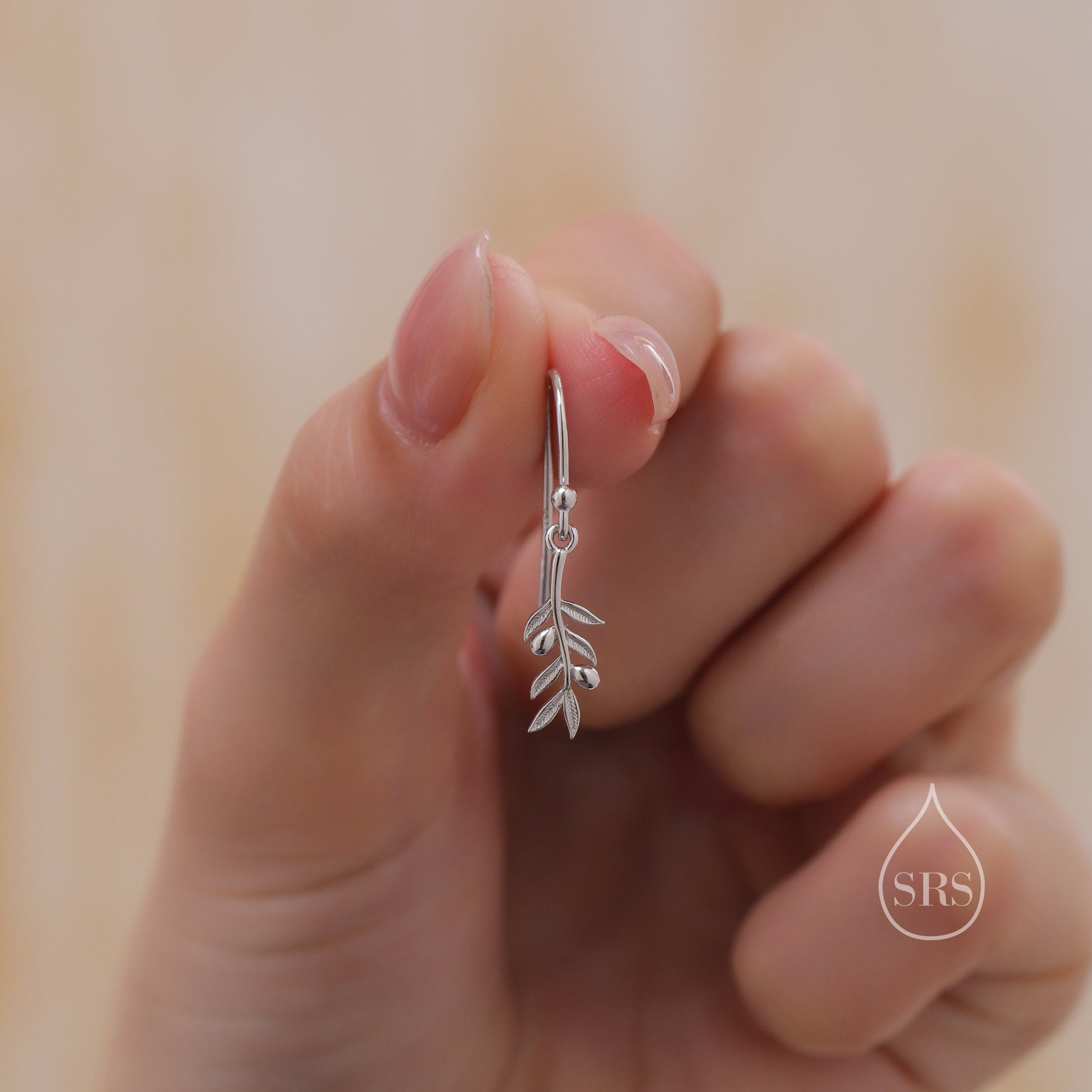 Olive Leaf Dangle Earrings in Sterling Silver, Silver, Olive Branch Earrings, Nature Inspired Leaf Earrings