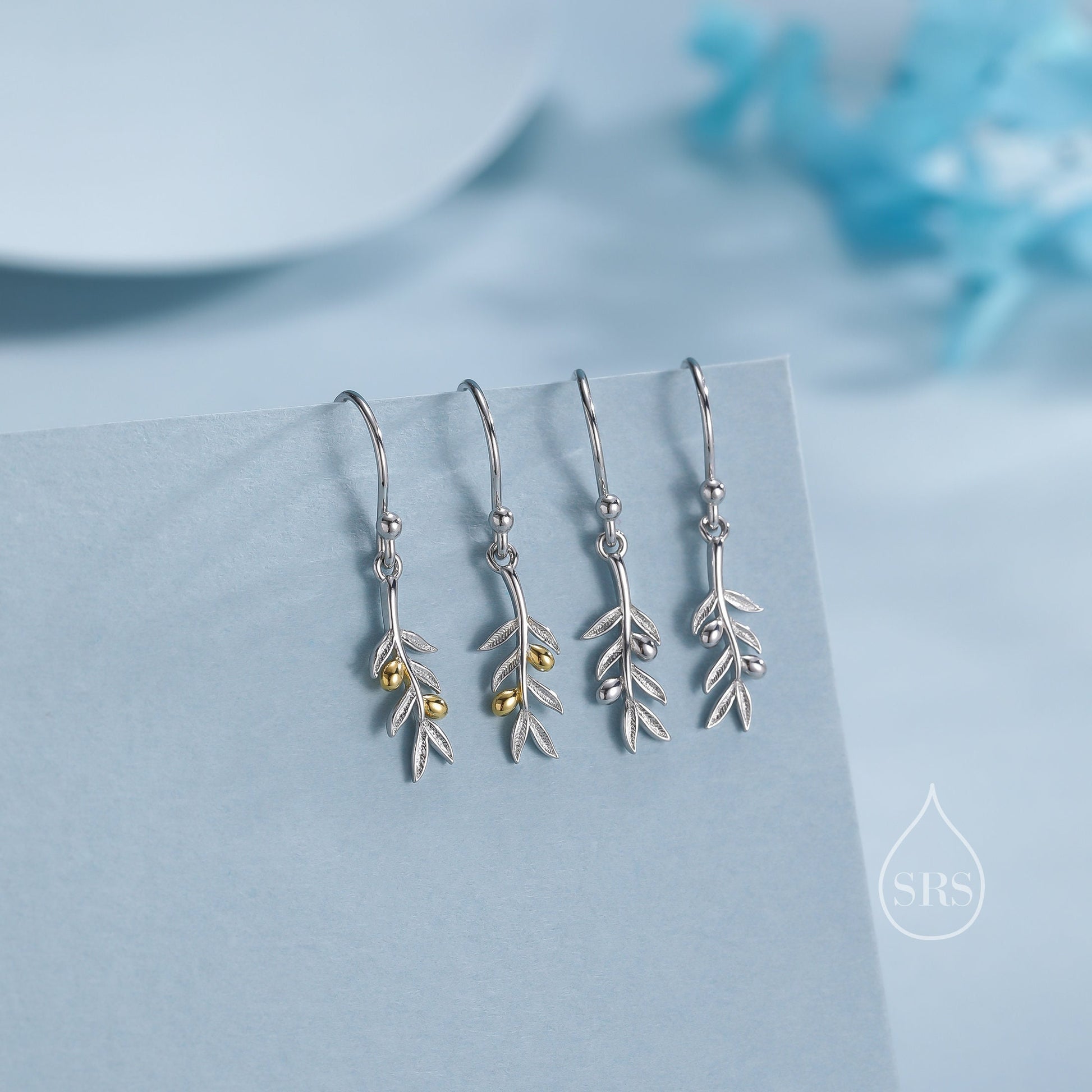 Olive Leaf Dangle Earrings in Sterling Silver, Silver, Olive Branch Earrings, Nature Inspired Leaf Earrings