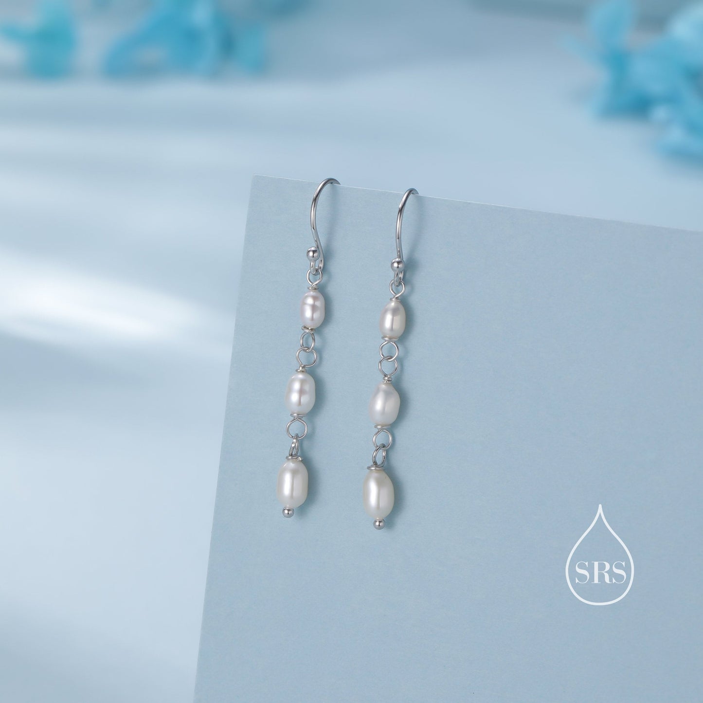 Oval Freshwater Pearl Trio Drop Hook Earrings in Sterling Silver, Silver or Gold, Irregular Shape Pearl Drop Earrings, Natural Pearls