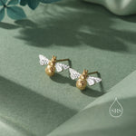 Sterling Silver Bumble Bee Stud Earrings, Partial Gold Coating, in Sterling Silver, Two Tone Bee Earrings, Nature Inspired, Honey Bee Stud
