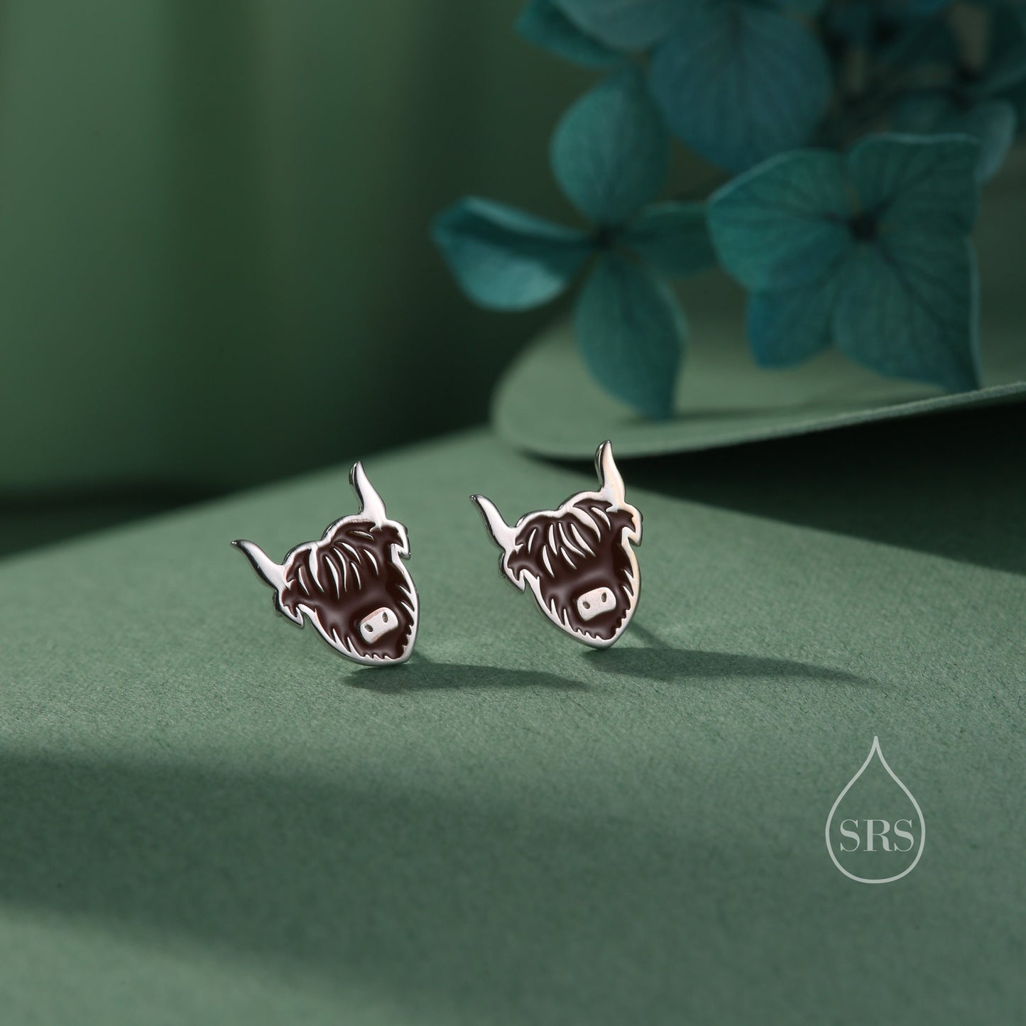 Enamel Highland Cow Stud Earrings in Sterling Silver, Silver or Gold , 2D Highland Bull Earrings, Cow Earrings, Scottish Design