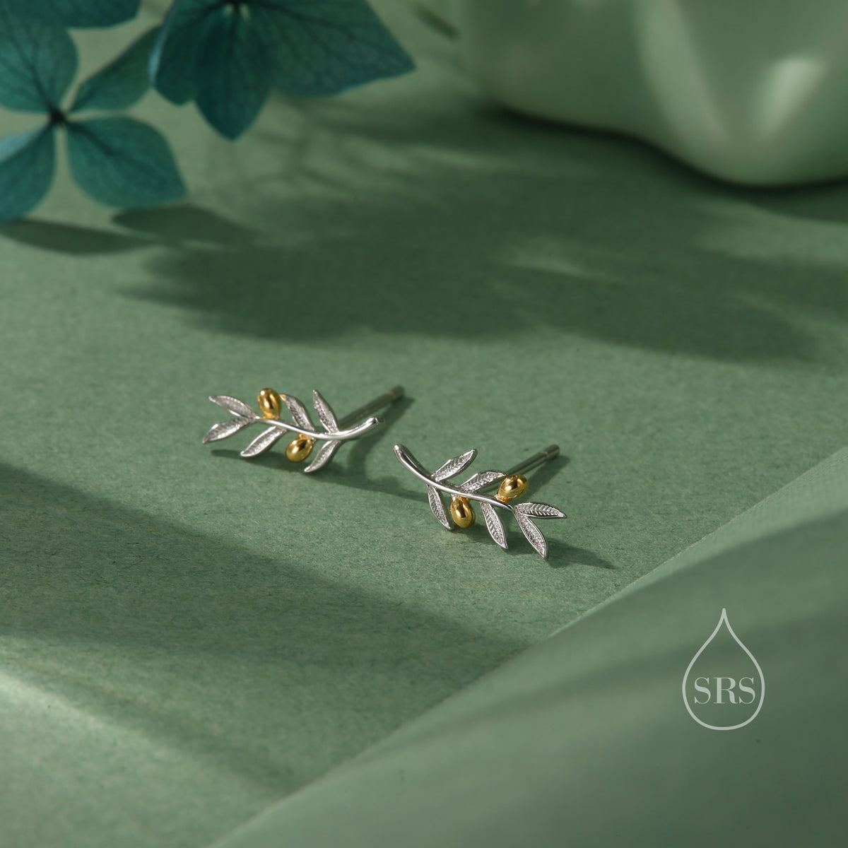 Olive Leaf Stud Earrings in Sterling Silver, Silver, Olive Branch Earrings, Nature Inspired Leaf Earrings