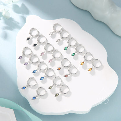 Very Tiny Rhombus Sapphire Blue CZ Huggie Hoop in Sterling Silver, Silver or Gold, Minimalist Simple Kite Shape CZ Hoop Earrings