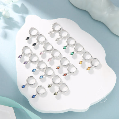 Very Tiny Rhombus Clear CZ Huggie Hoop in Sterling Silver, Silver or Gold, Minimalist Simple Kite Shape CZ Hoop Earrings