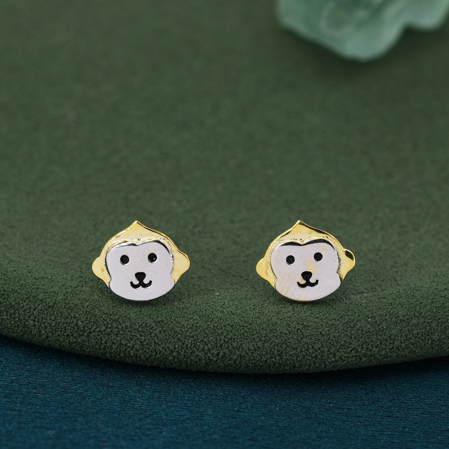 Monkey Head Stud Earrings in Sterling Silver - Animal Stud Earrings  - Cute,  Fun, Whimsical