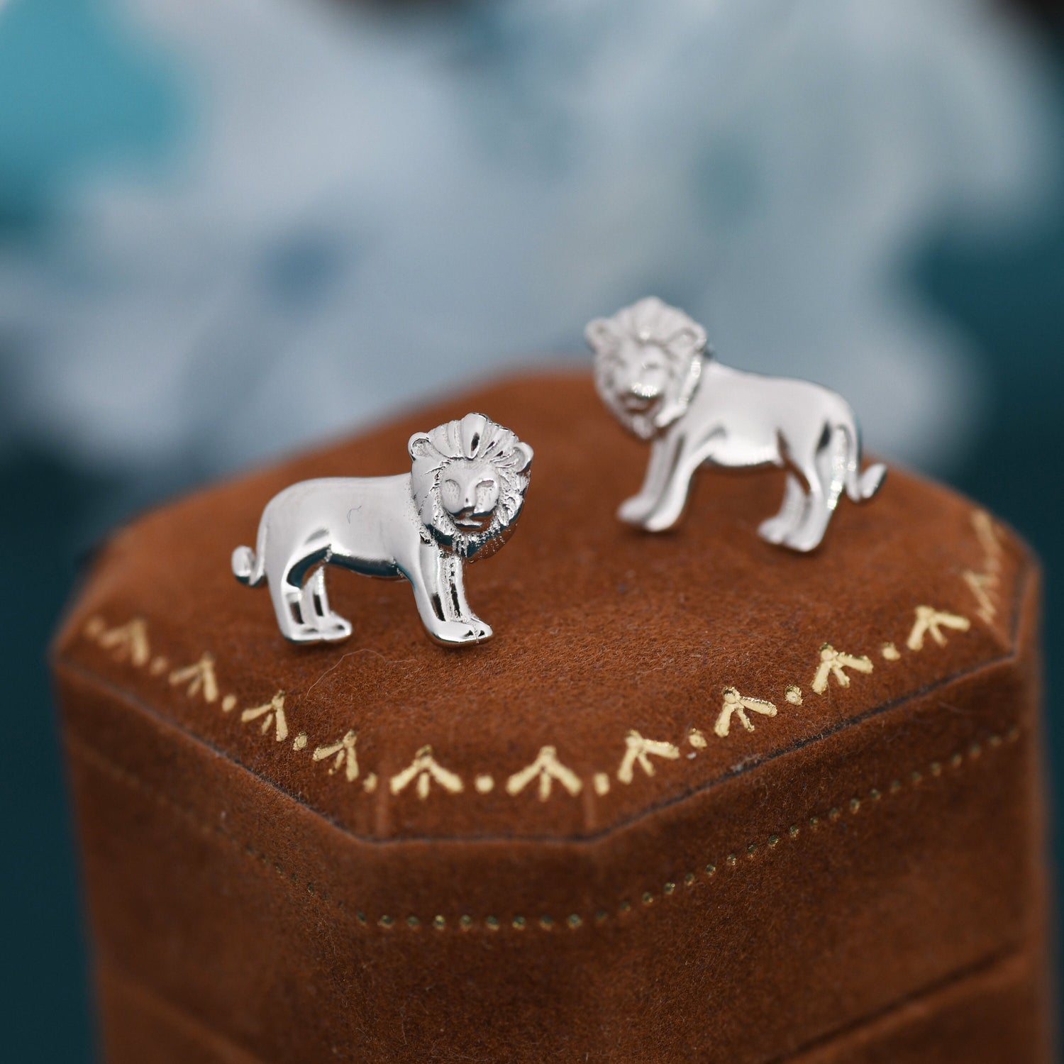 Tiny Little Lion Stud Earrings in Sterling Silver - Two Tone Gold and Silver Earrings - Cute Animal Earrings -  Fun, Whimsical
