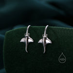 Sterling Silver Manta Ray Fish Drop Hook Earrings, Stingray Dangle Hoop Earrings, Dainty Fish Dangle Earrings