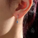 Very Tiny Rhombus Aquamarine Blue CZ Huggie Hoop in Sterling Silver, Silver or Gold, Minimalist Simple Kite Shape CZ Hoop Earrings