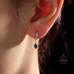 Very Tiny Rhombus Onyx Black CZ Huggie Hoop in Sterling Silver, Silver or Gold, Minimalist Simple Kite Shape CZ Hoop Earrings