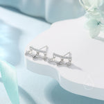 Dangling Star and Starburst Curved Bar Stud Earrings in Sterling Silver, Moon and Star Earrings in Sterling Silver, Gold or Rose Gold