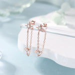 Starburst CZ Dangle Chain Stud Earrings in Sterling Silver, Silver, Gold or Rose Gold, North Star Earrings, Star Ear Jacket