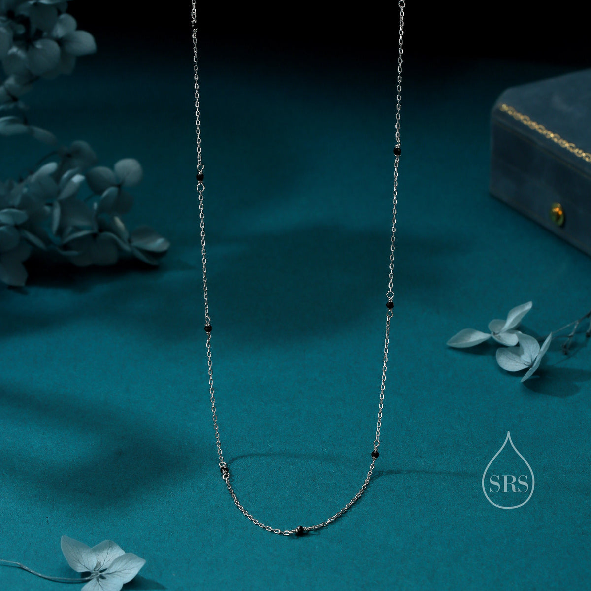 2mm Black Spinel Beaded Satellite Chain Necklace