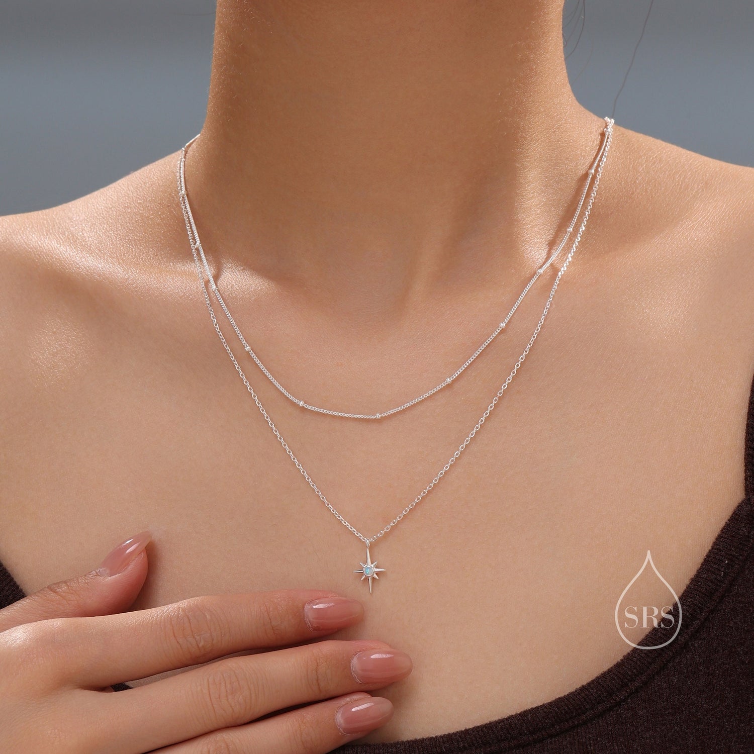 Double Layer Opal Starburst Pendant Necklace in Sterling Silver - Starburst Necklace with Satellite Chain - Gold or Silver or Rose Gold