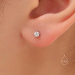 Brilliant Cut 3mm Six Prong CZ 18G Screw Back Earrings in Sterling Silver