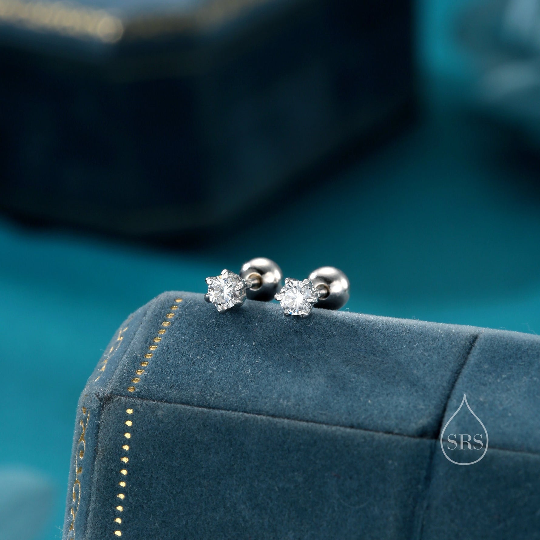 Brilliant Cut 3mm Six Prong CZ 18G Screw Back Earrings in Sterling Silver