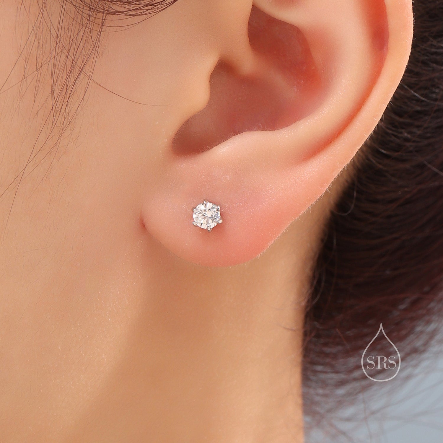 Brilliant Cut 4mm CZ Six Prong 18G Screw Back Earrings in Sterling Silver