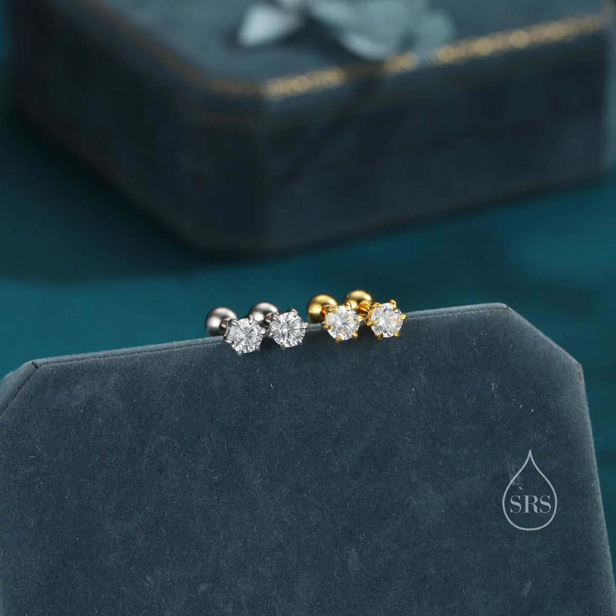 Brilliant Cut 4mm CZ Six Prong 18G Screw Back Earrings in Sterling Silver