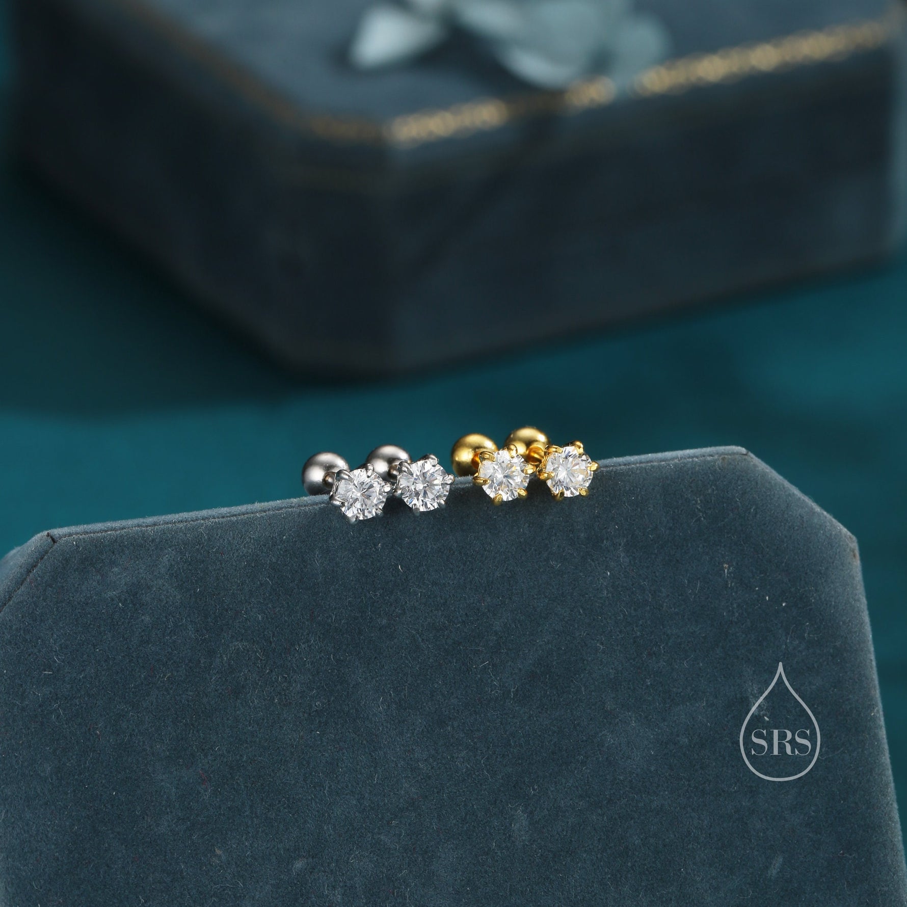 Brilliant Cut 4mm CZ Six Prong 18G Screw Back Earrings in Sterling Silver