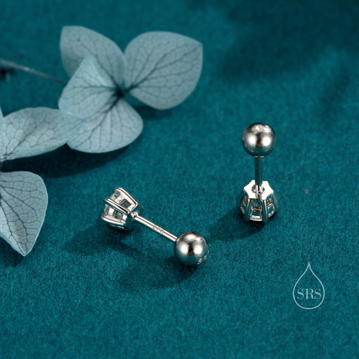 Brilliant Cut 4mm CZ Six Prong 18G Screw Back Earrings in Sterling Silver